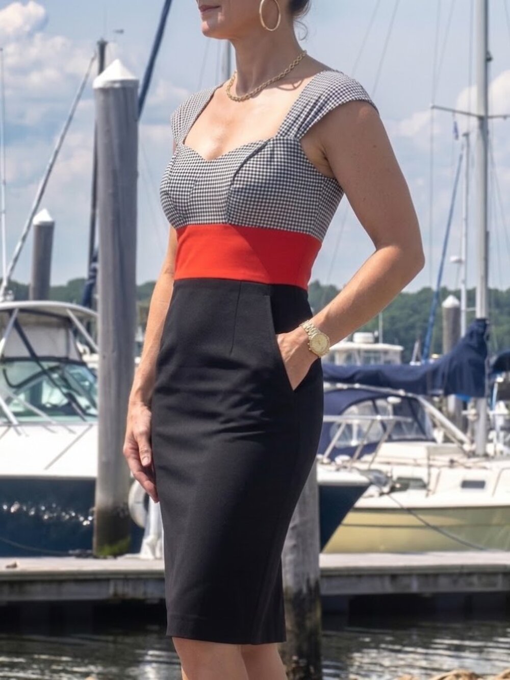 Gucci Sleeveless Gingham Bodice Dress